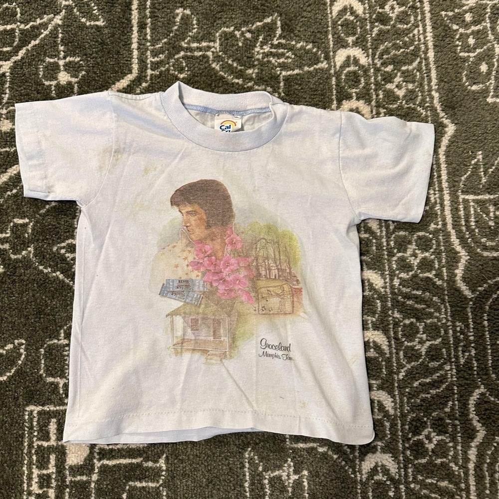 Vintage Elvis Graceland Graphic Shirt Kids Small White Cal Cru Memphis 80s